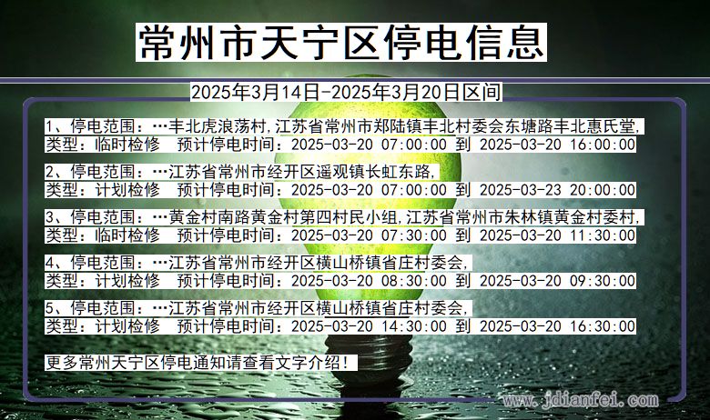 江苏省常州天宁停电通知