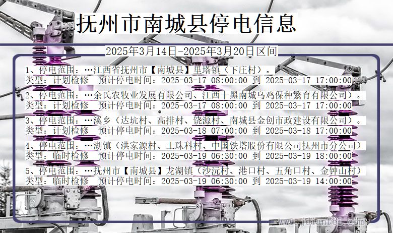 江西省抚州南城停电通知