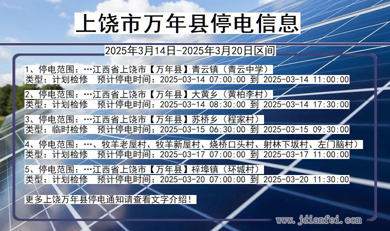 江西省上饶万年停电通知