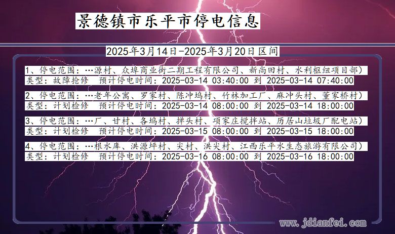 江西省景德镇乐平停电通知