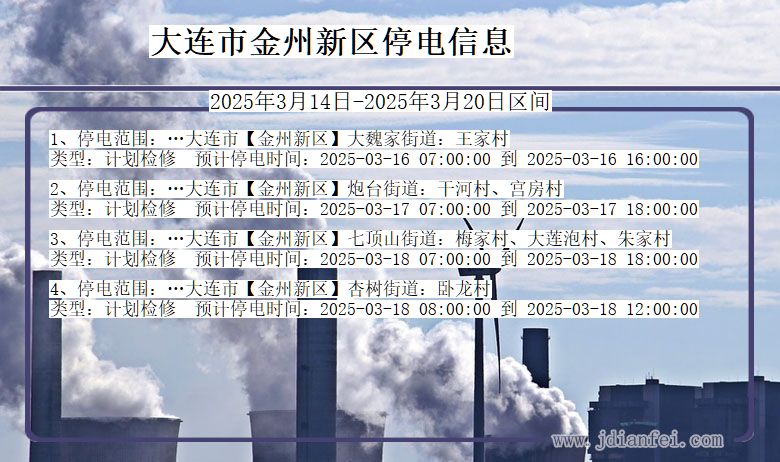 辽宁省大连金州新停电通知