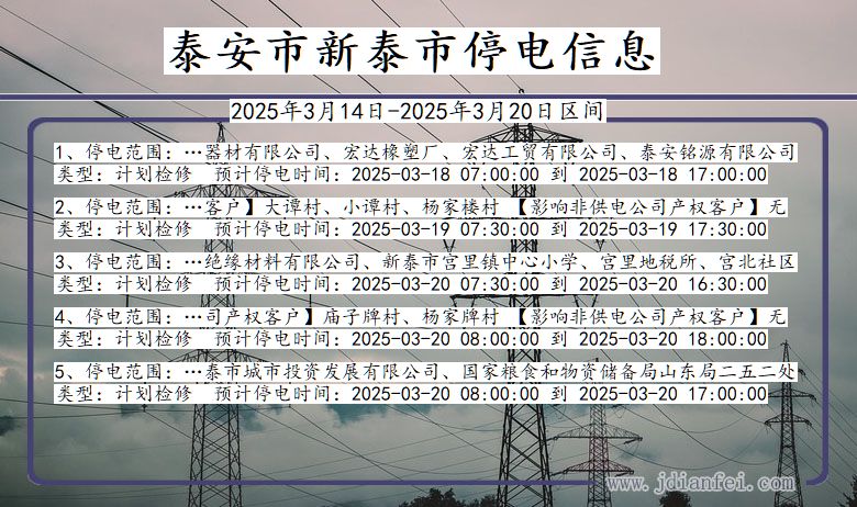 山东省泰安新泰停电通知