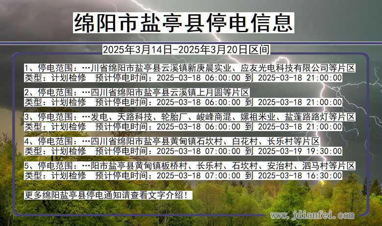 四川省绵阳盐亭停电通知