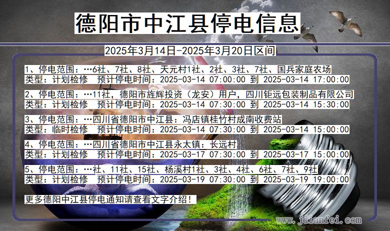 四川省德阳中江停电通知