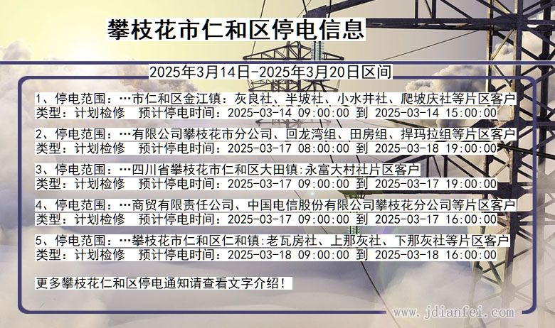 四川省攀枝花仁和停电通知