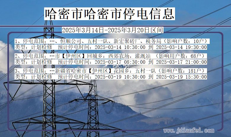 新疆维吾尔自治区哈密哈密停电通知