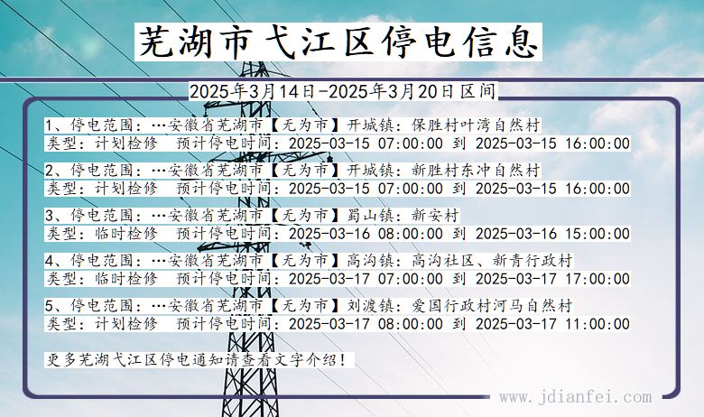 安徽省芜湖弋江停电通知