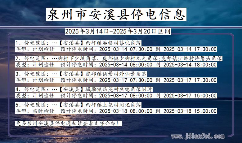 福建省泉州安溪停电通知