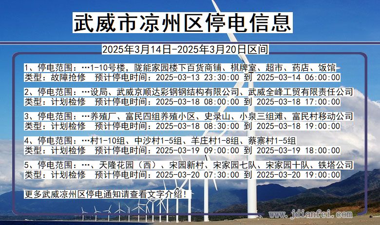 甘肃省武威凉州停电通知