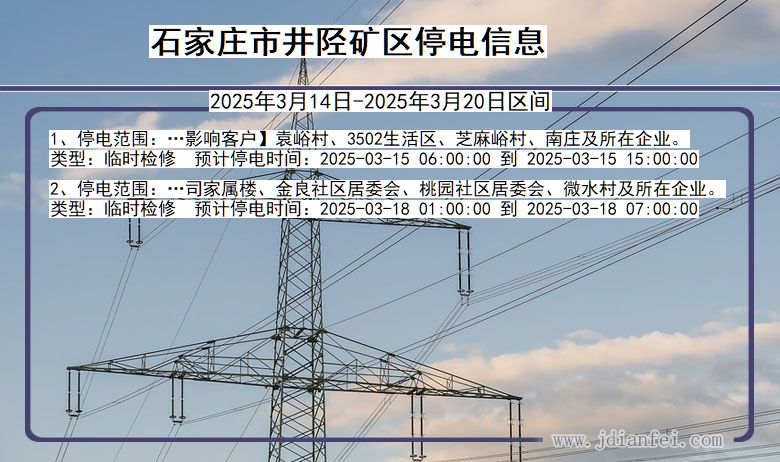 河北省石家庄井陉矿停电通知