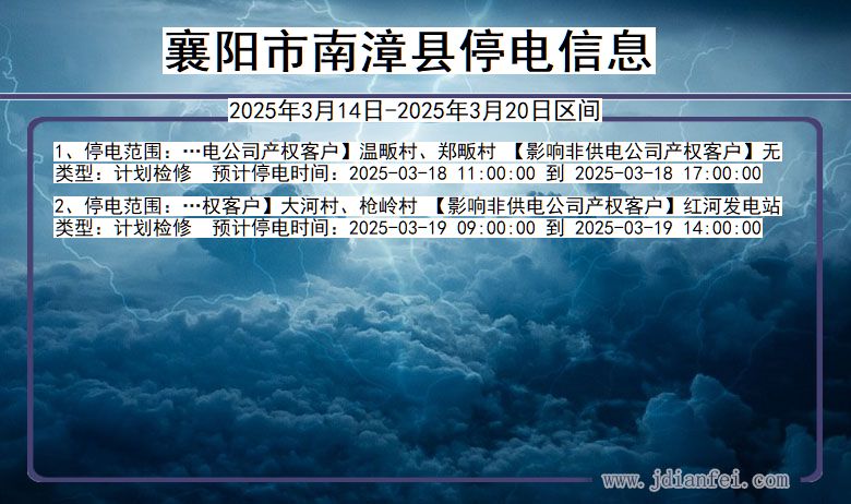 湖北省襄阳南漳停电通知